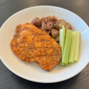 ot Lemon Pepper Chicken” - 6oz Chicken Breast grilled to perfection and then tossed in our House-made Buffalo Lemon Pepper Sauce served with Roasted Red Potatoes & Raw Celery Sticks.